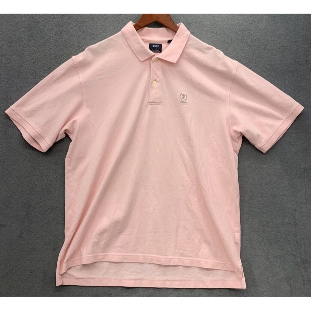 IZOD Polo Shirt 1/4 Button Mens XL Pink Silk Wash Short Sleeve 100% Cotton 36543